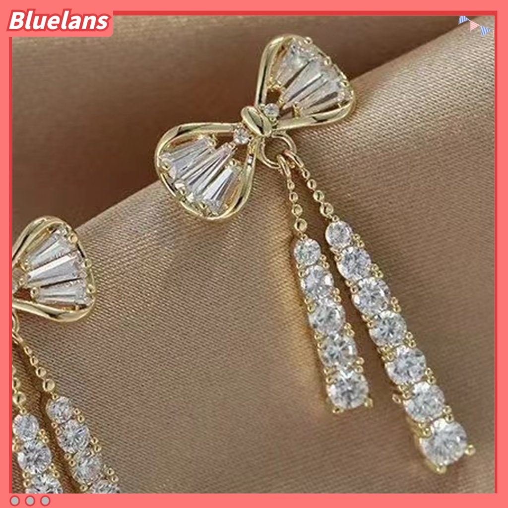 {In Stock} 1pasang Anting Menjuntai Elegan Mewah Berlian Imitasi Tertanam Ikatan Simpul Stud Earrings Fashion Jewelry