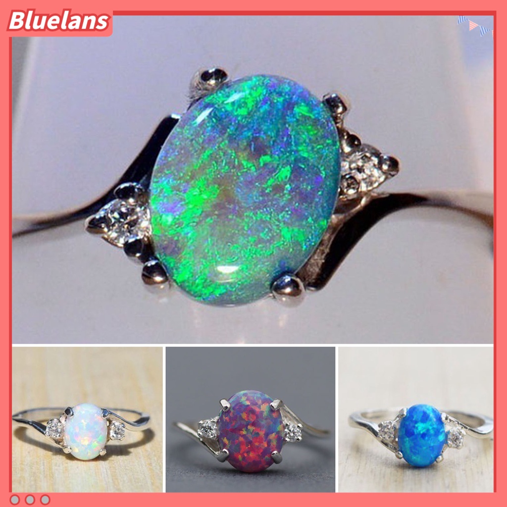 {In Stock} Bertatahkan Berlian Imitasi Elegan Lady Cincin Oval Potong Warna-Warni Faux Permata Jari Cincin Perhiasan Aksesori