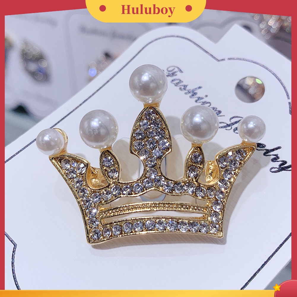 {Ready Stock} Mahkota Bentuk Berlian Imitasi Mutiara Imitasi Lapel Bros Pin Jas Kerah Lencana Perhiasan
