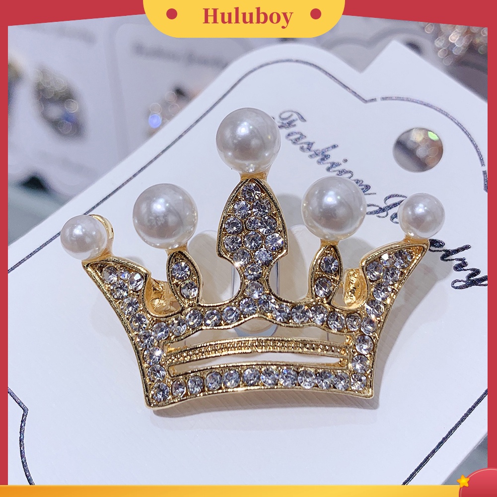 {Ready Stock} Mahkota Bentuk Berlian Imitasi Mutiara Imitasi Lapel Bros Pin Jas Kerah Lencana Perhiasan