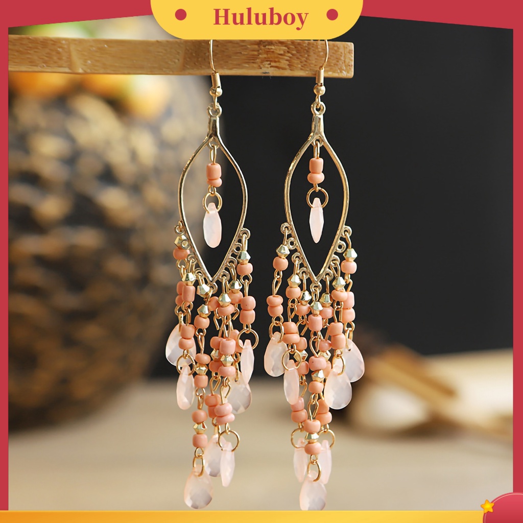 {Ready Stock} 1pasang Anting Kait Jumbai Perhiasan Bohemian Anting Drop Panjang Multiwarna Untuk Perjamuan