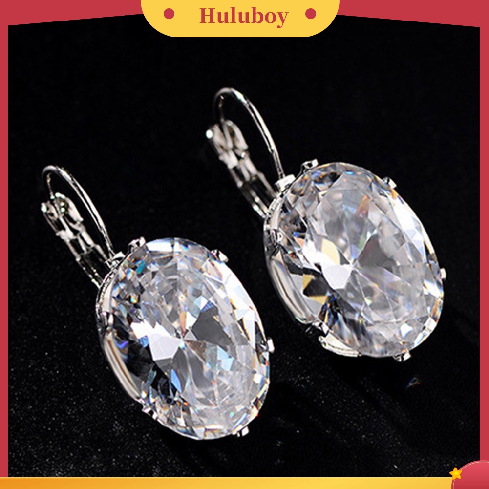 {Ready Stock} Elegan Wanita Oval Batu Permata Imitasi Hias Menjuntai Leverback Earrings Perhiasan Hadiah