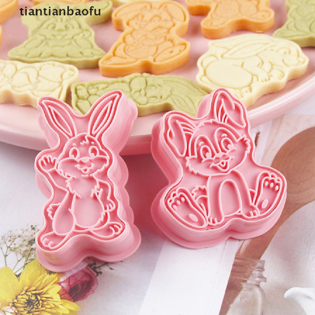 [tiantianbaofu] 8pcs/set Paskah Cookie Pemotong 3D Kelinci Kartun Bunny Cetakan Alat Kue Butik