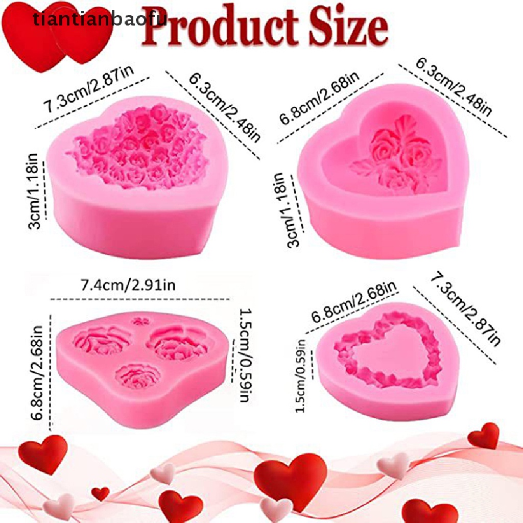 [tiantianbaofu] 1pc Heart Rose Shape Silicone Sugarcraft Cetakan Cupcake Baking Decorag Cetakan Butik