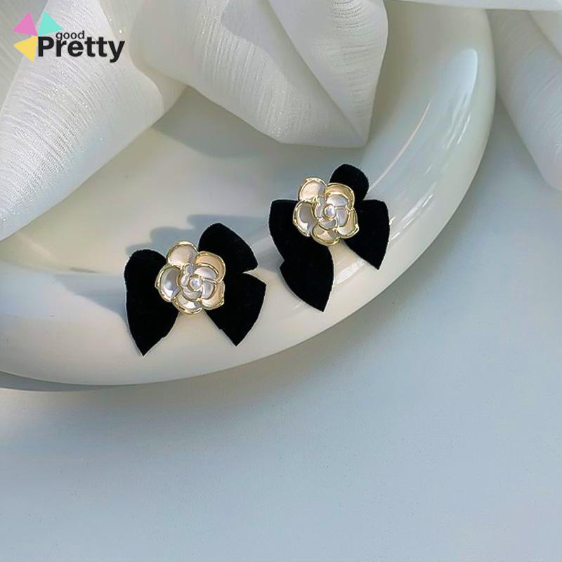 Anting bunga Camelia Korea anting busur Vintage Prancis anting premium desain untuk wanita - PD