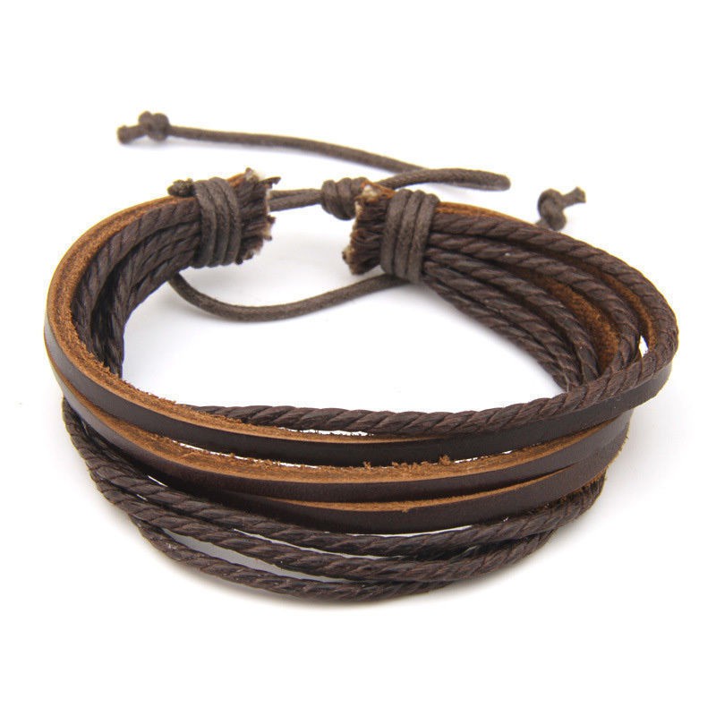 [HOT DEALS] FASHION Gelang Fashion Tali Model Tribal Multi-layer Bahan Kulit Asli untuk Wanita/Pria