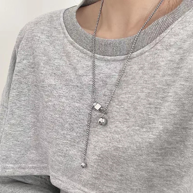 Kalung Simple Titanium Panjang Rumbai Adjustable Untuk Wanita Pria Hip-hop Cube Pendant Necklaces Unisex Jewelry