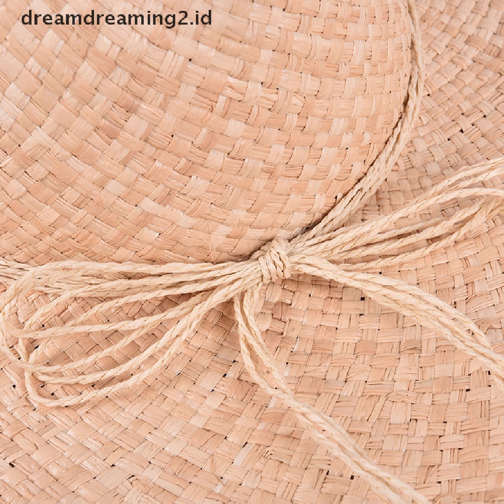 (hot) Topi Matahari Jerami Wanita Pinggiran Lebar Besar Natural Raffia Panama Topi Pantai Liburan//