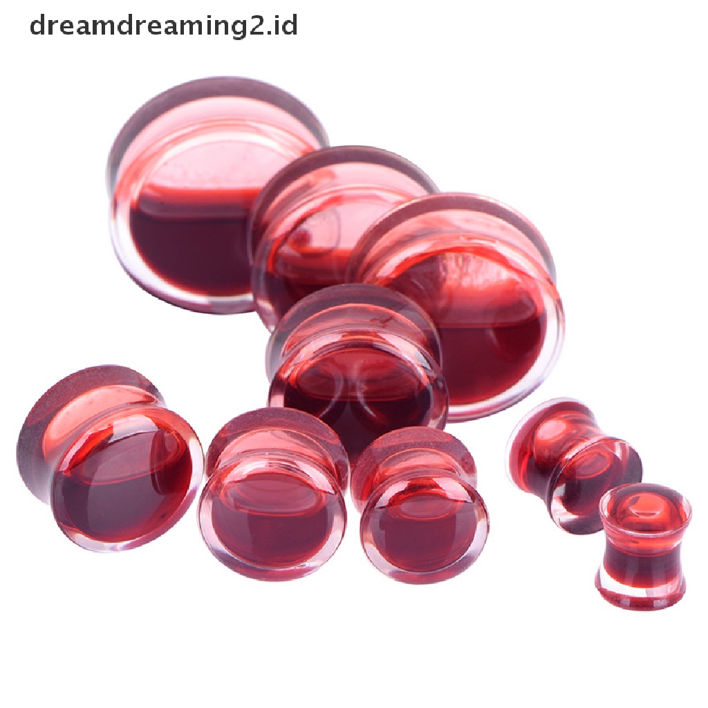 (hot) Darah Merah Isi Cairan Sumbat Telinga Terowongan Daging Anting Saddle Gauges Jewelry//