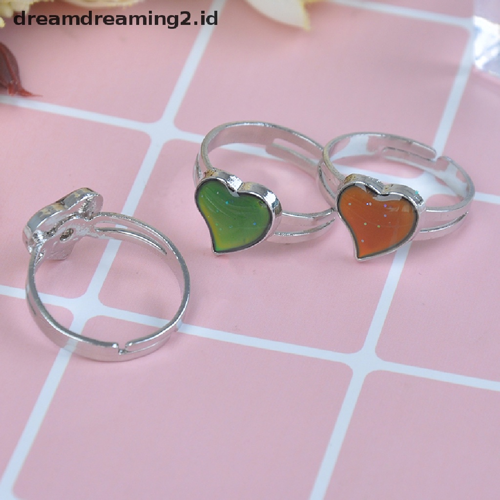 (hot) Mood ring band Berubah Warna by temperature ajustable heart  //