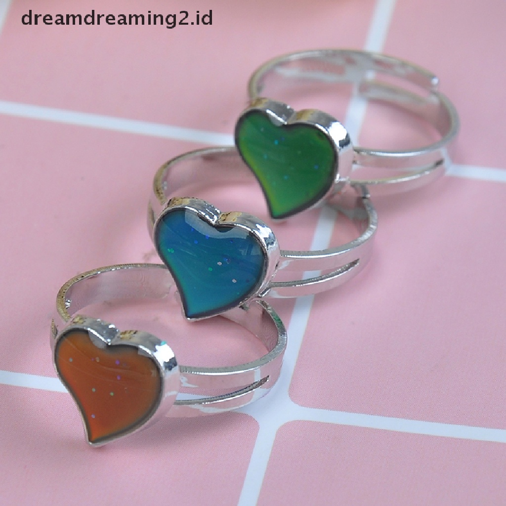 (hot) Mood ring band Berubah Warna by temperature ajustable heart  //