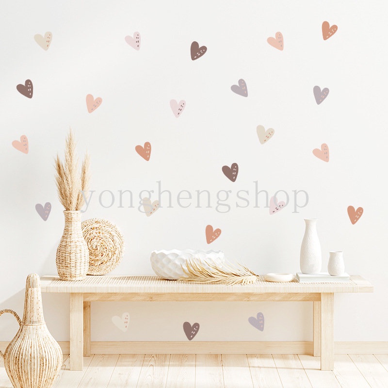 12 Pcs Gaya Bohemian Berbentuk Hati Stiker Dinding Boho Vinyl Decals Pesta Pernikahan Dekorasi Pembibitan Kamar Tidur Kamar Anak DIY Stiker Hias Wall Art Wallpaper