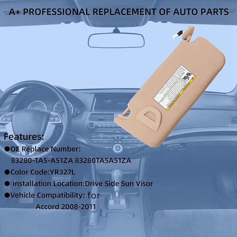 83230-tc0-t91za Beige Sisi Kanan Pelindung Pelindung Pelindung Matahari Dengan Cermin Rias Lampu Untuk Honda Accord 2008-2013