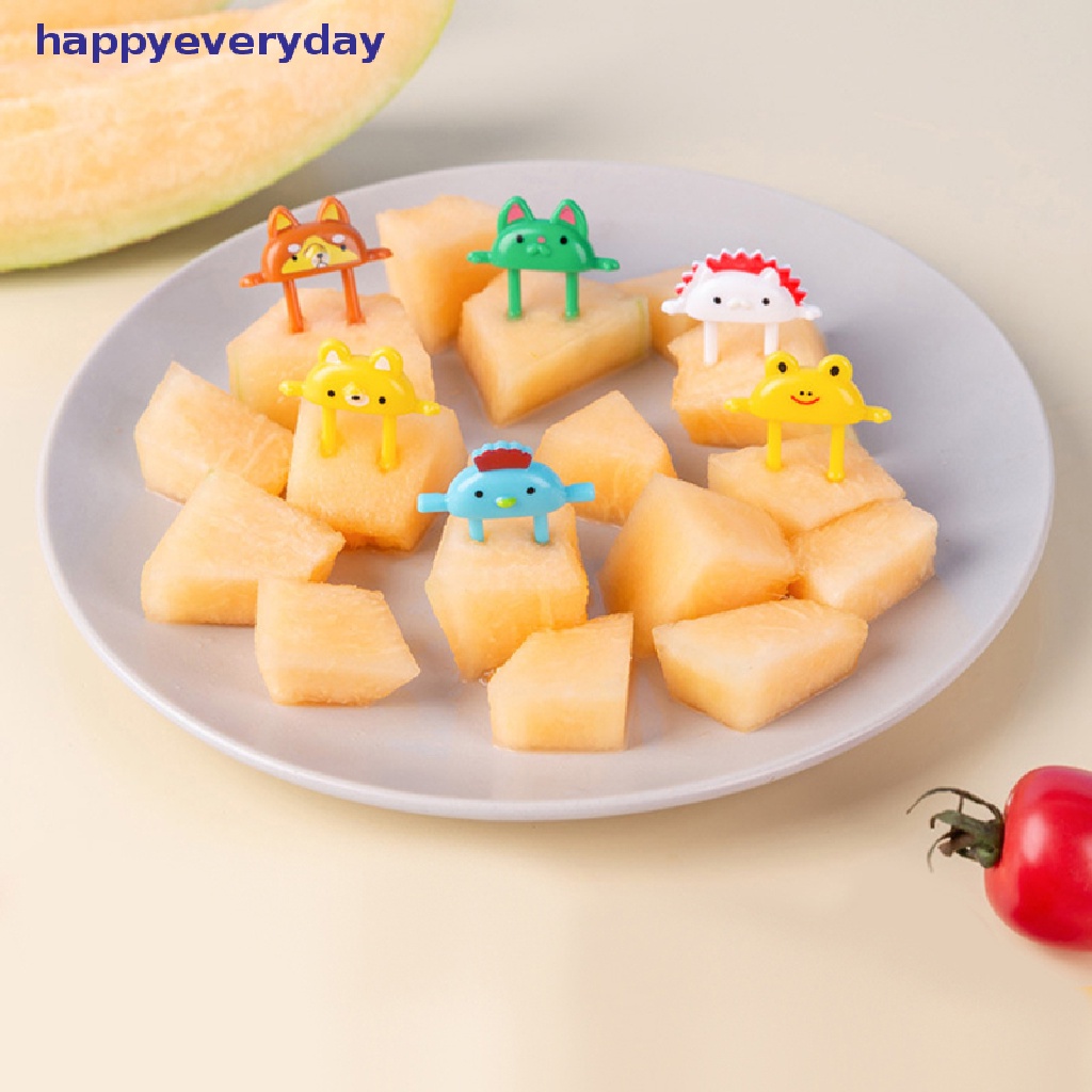 [happy] 6pcs Kartun Hewan Buah Garpu Makanan Penutup Lucu Garpu Chick Fox Frog Bento Fork [ID]