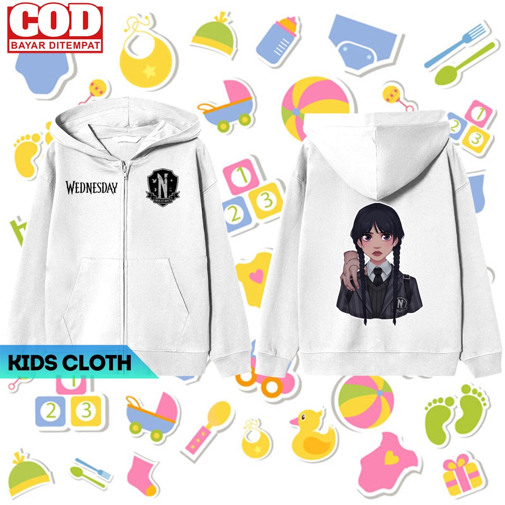 [BISA COD] Jaket Switer Hoodie Anak Laki Perempuan Film Wednesday Netflix Karakter Wednesday Addams