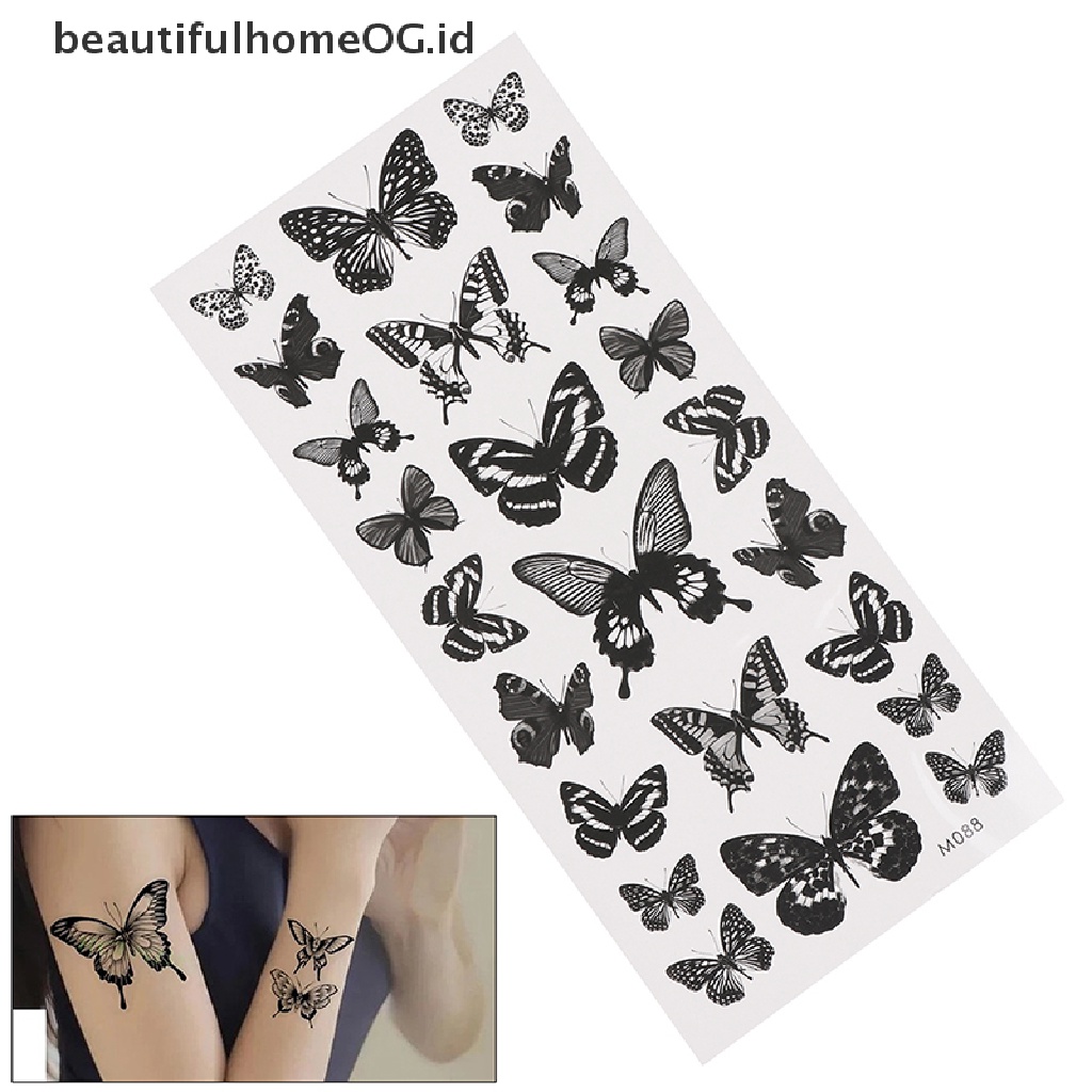 // Beauty// 1lembar Stiker Tato Temporer Tahan Air 3D Butterfly Fake Tattoo Leg Arm Art **