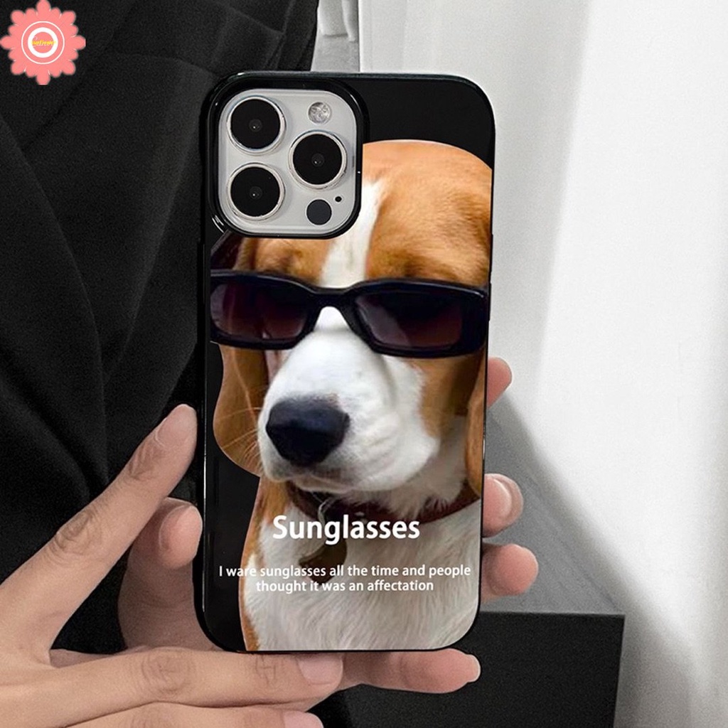 Kacamata Hitam Kartun Anjing Keren Case Kompatibel Untuk iPhone 7Plus XR 11 14 13 12 Pro Max X XS Max7 8 Plus SE 2020 Glossy Halus Shockproof Soft Cover