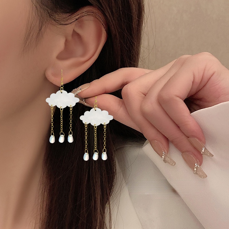 Fashion Anting Drop Bentuk Awan Sederhana/Anting Liontin Teardrop Simple Alloy Untuk Wanita Perhiasan Pernikahan