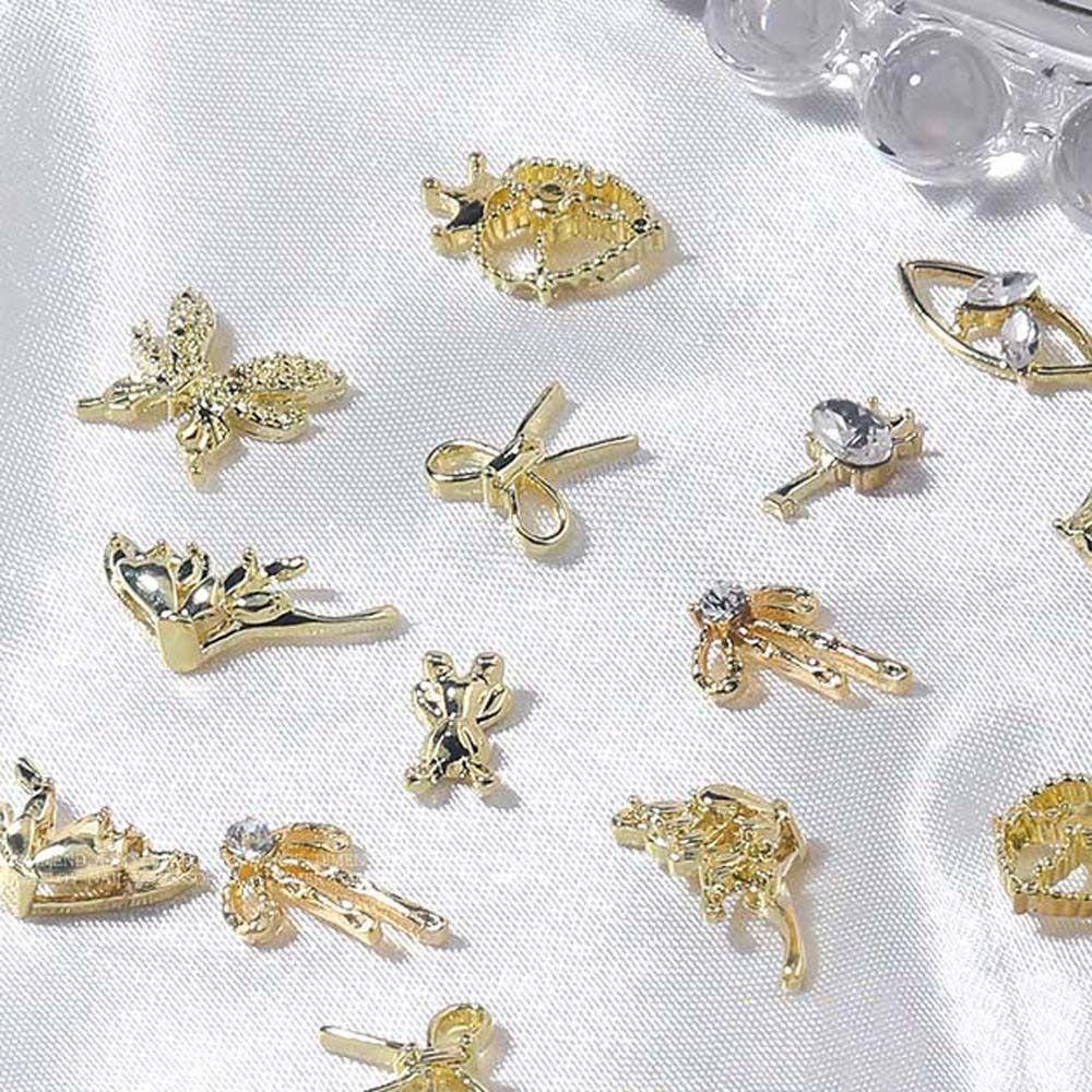 Needway Busur Dekorasi Kuku Pesona Kuku Paduan Emas Mewah Mahkota Kupu-Kupu Jepang Nail Art 3D Nail Art Drills