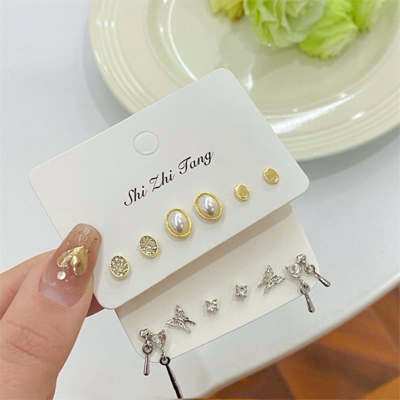 2023pasangan Baru Wanita Sederhana Kecil, Kecil Dan Indah Waktu Anting Enam Potong