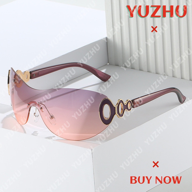 (YUZHU) Kacamata Hitam One Piece Y2K Gaya Baru Untuk Wanita Teardrop-shaped Oversized Rimless Sunglasses