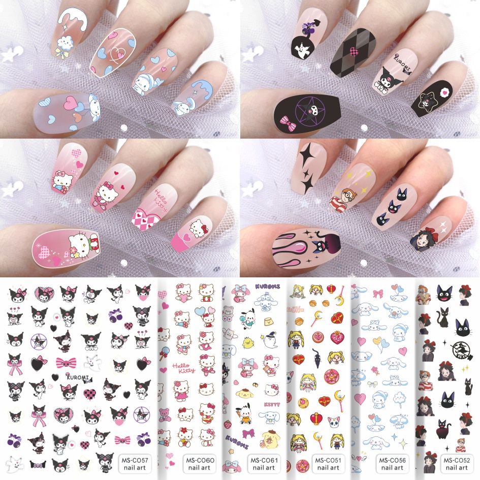 [Unggulan] 1pc 3D Self-Adhesive Sanrio Nail Decals Kulomi Kartun Stiker Kuku Emas Perak Manicure Decor DIY Nail Art Alat Kuku Aksesoris Kuku Untuk Wanita