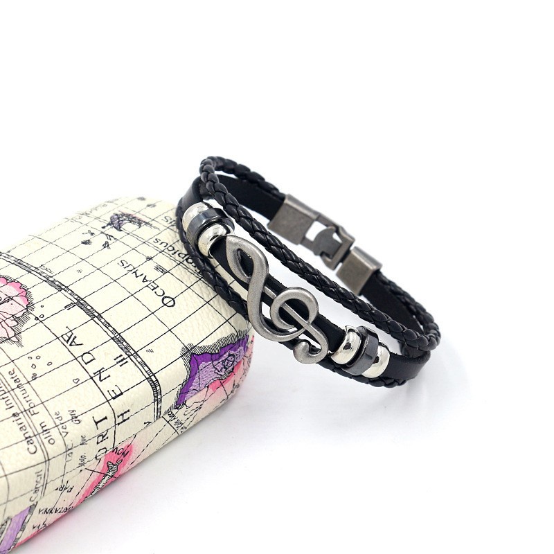 [Z H Perhiasan] Vintage Rock Tone Gelang Kulit Pria Dan Wanita Fashion Pacar Pasangan Stainless Steel Multi Layer Manik-Manik PU Gelang Punk Pesta Perhiasan Aksesoris