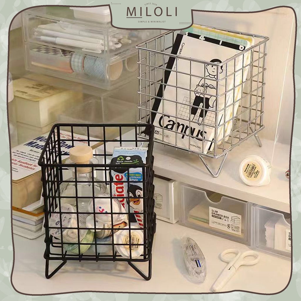 [MILOLI] RAK PENYIMPANAN BESI DESKTOP KERANJANG PENYIMPANAN KAPASITAS BESAR KOREAN DESK - F0189