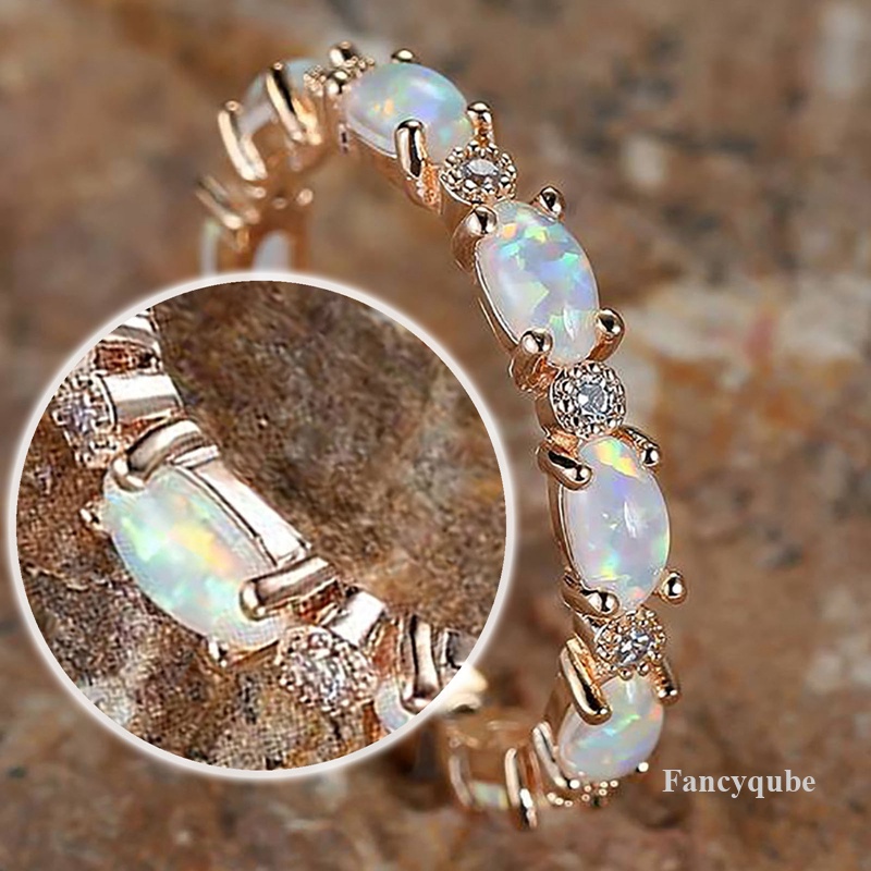 Rainbow White Fire Opal Ring Silver Rose Gold Color Small Moon Rings Untuk Wanita Pernikahan Band Oval Stone Engagement Ring Jewelry