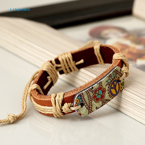 Lilyscent Wanita Pria Vintage Gaya Punk Pyrograph Peace Sign Charm Infinity Bangle Gelang