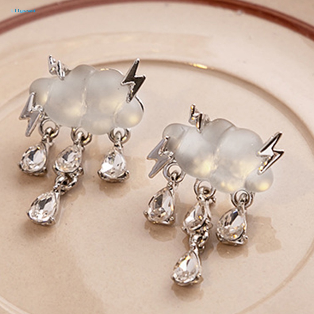 Lilyscent 1pasang Electroplating Stud Earrings Aksesoris Perhiasan Kristal Imitasi Raindrop Pendant Menjuntai Earrings Hypoallergenic