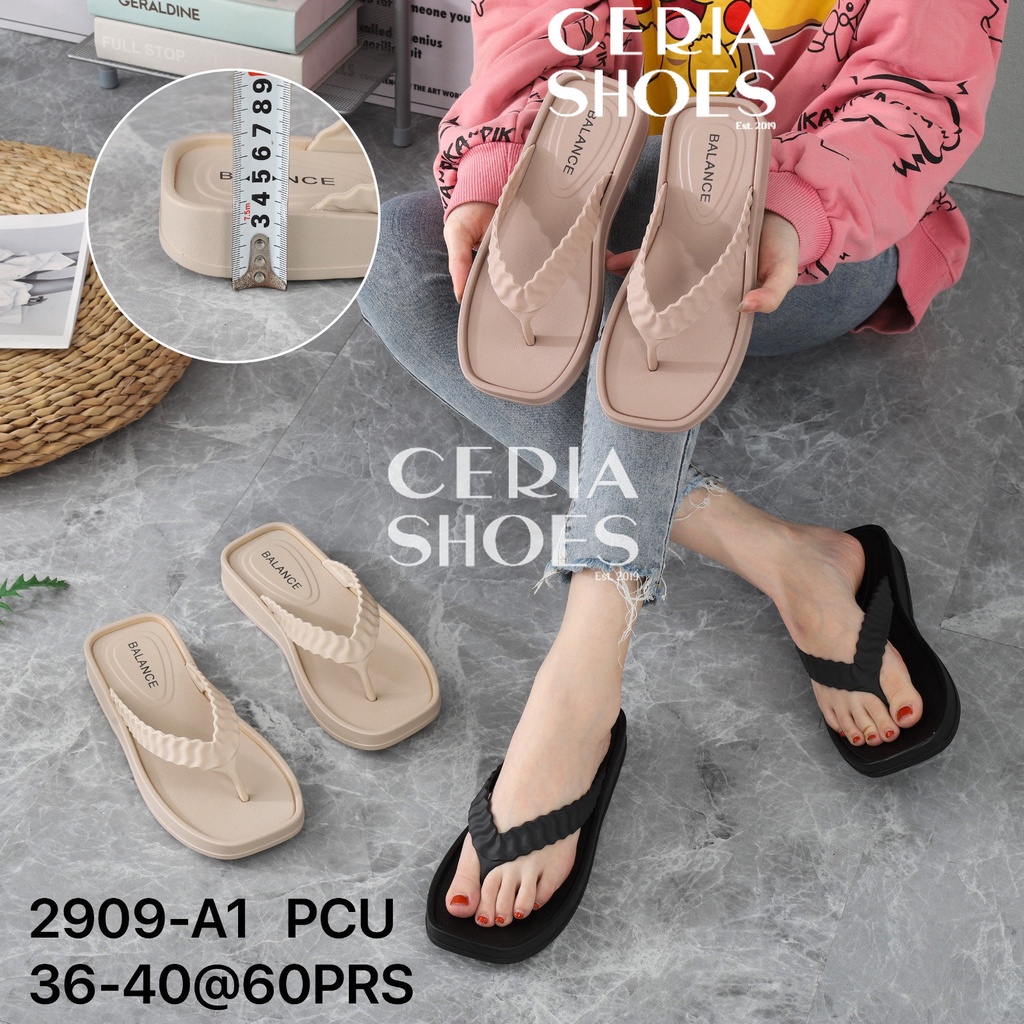 Sandal Jepit Wanita Import Karet Jelly Motif Gelombang Sol Tebal Empuk Elastis Bahan Anti Slip 2909 BALANCE