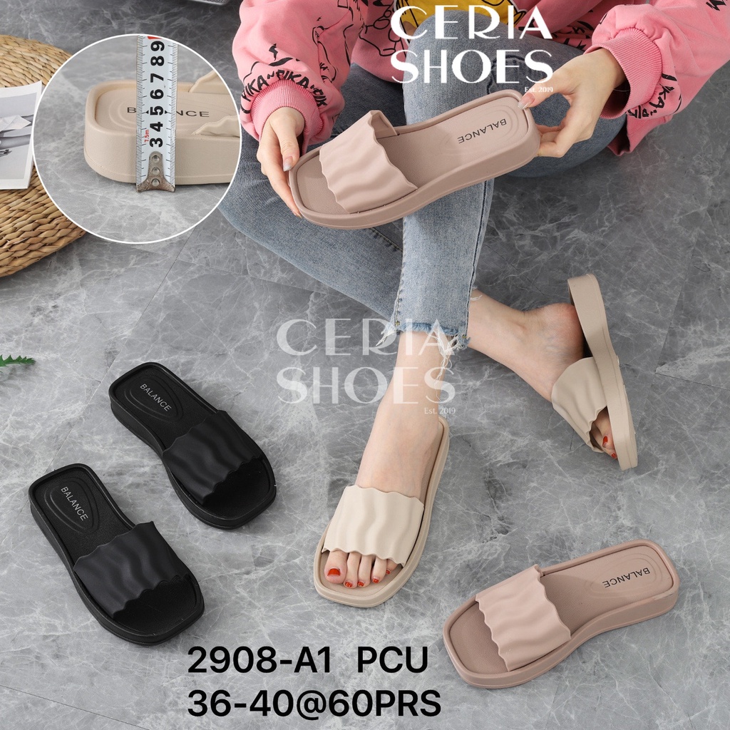 Sandal Slop Wanita Karet Jelly Import Motif Gelombang Sol Tebal Bahan Empuk Elastis Anti Slip Kokop BALANCE 2908