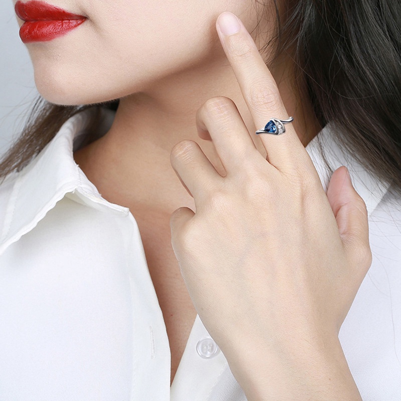 Cincin Zirkonia Kubik Biru Desain Modern Untuk Wanita Tren Baru Pertunangan Pernikahan Band Aksesoris Fashion Perhiasan