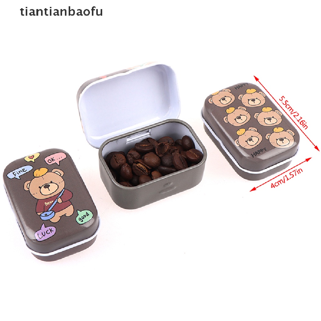 [tiantianbaofu] Mini bear Tin Trinket Perhiasan Kotak Koin Tempat Penyimpanan Tinplate Butik RectanIe Kecil