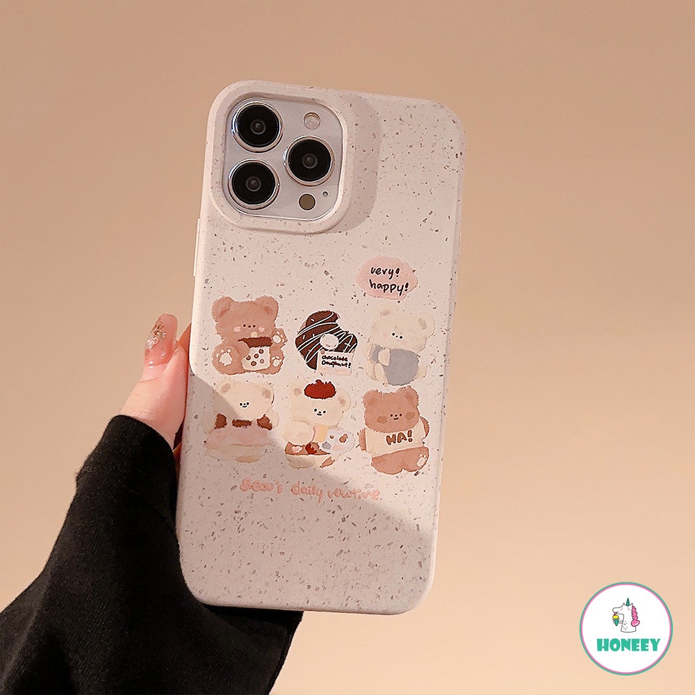 IPHONE Biodegradable Eco-Wheat Straw Cute Bear Soft Phone Case Untuk Iphone14 11 12 13 Pro Max XS XR X8 7 Plus SE 11pro 14plus Sarung Shockproof