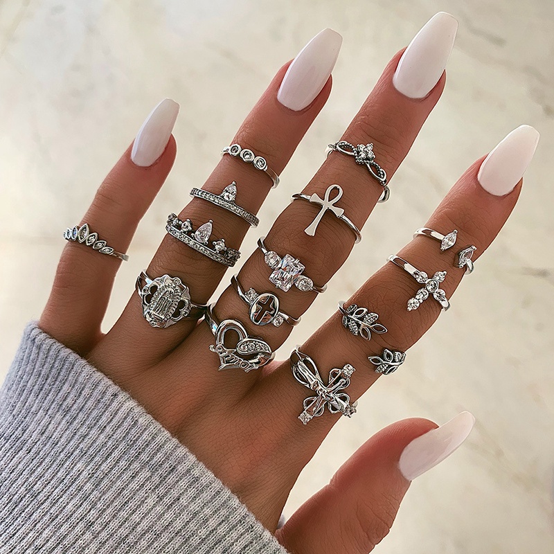 14pcs/set Wanita Korea Geometris Cincin Set Alloy Cincin Set