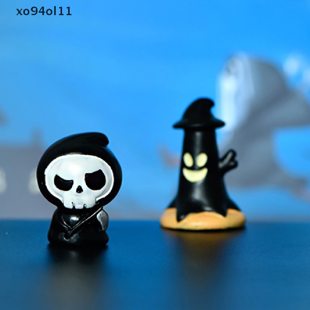 Xo FAY 1Pcs Ghost Halloween Ornamen Lucu Ornamen Lanskap Mikro Halloween Decor Miniatur Patung Mini Labu Dekorasi Taman Vampir Resin Craft OL