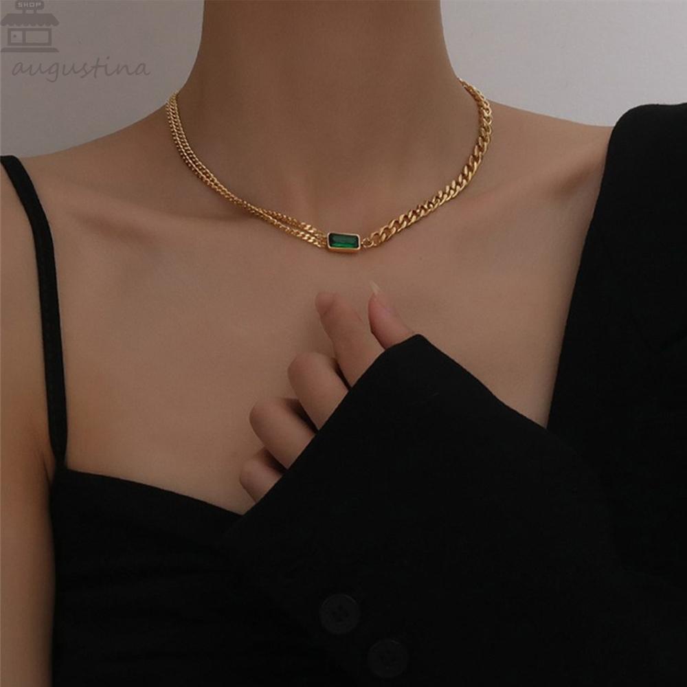 Kalung Rantai Agustina Fashion Chunky Rantai Tebal Gaya Punk Minimalis Kristal Choker Pendek