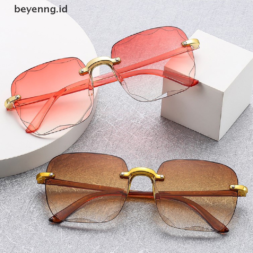 Beyen UV400 Perlindungan Square Rimless Sunglasses Untuk Wanita Berwarna Frameless Eyewear Musim Panas Vintage Transparan Gradiasi Kacamata Matahari ID