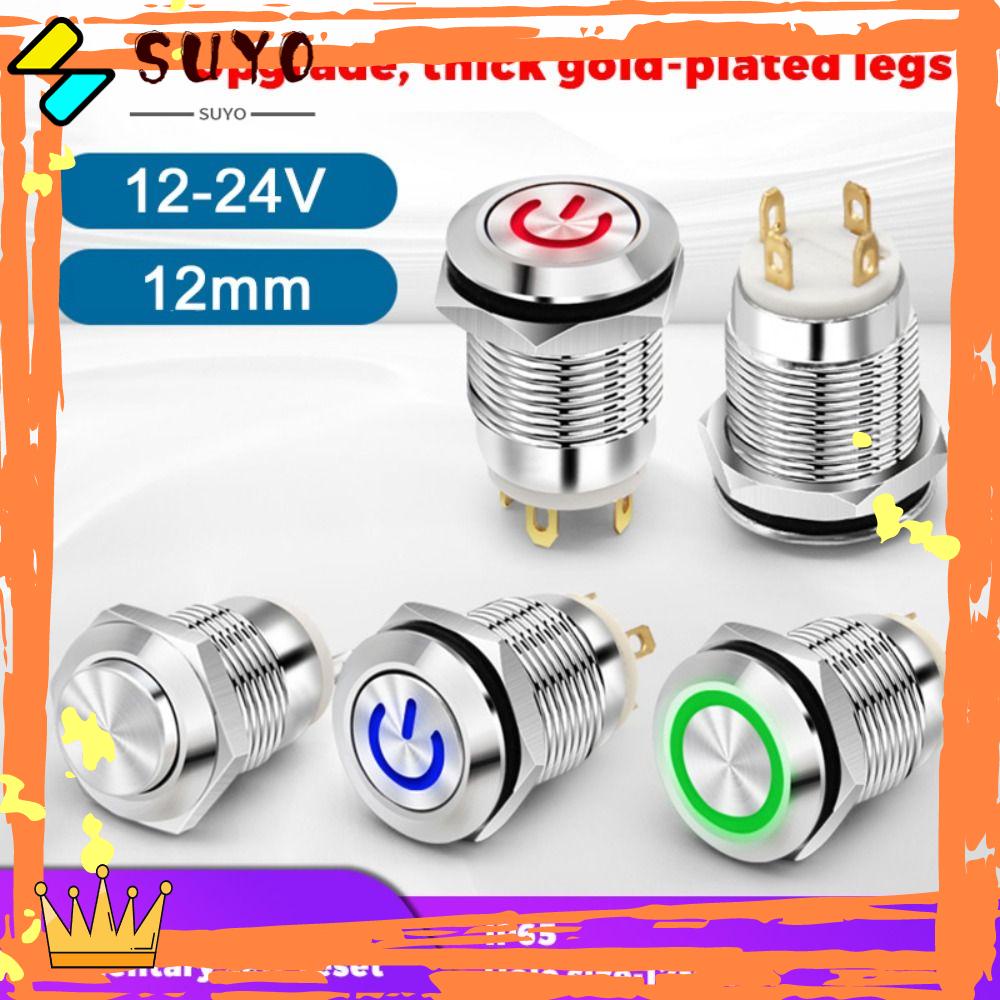 Suyo 3pcs 12mm Push Button Metal LED ON/OFF Self-locking Mobil LED Power