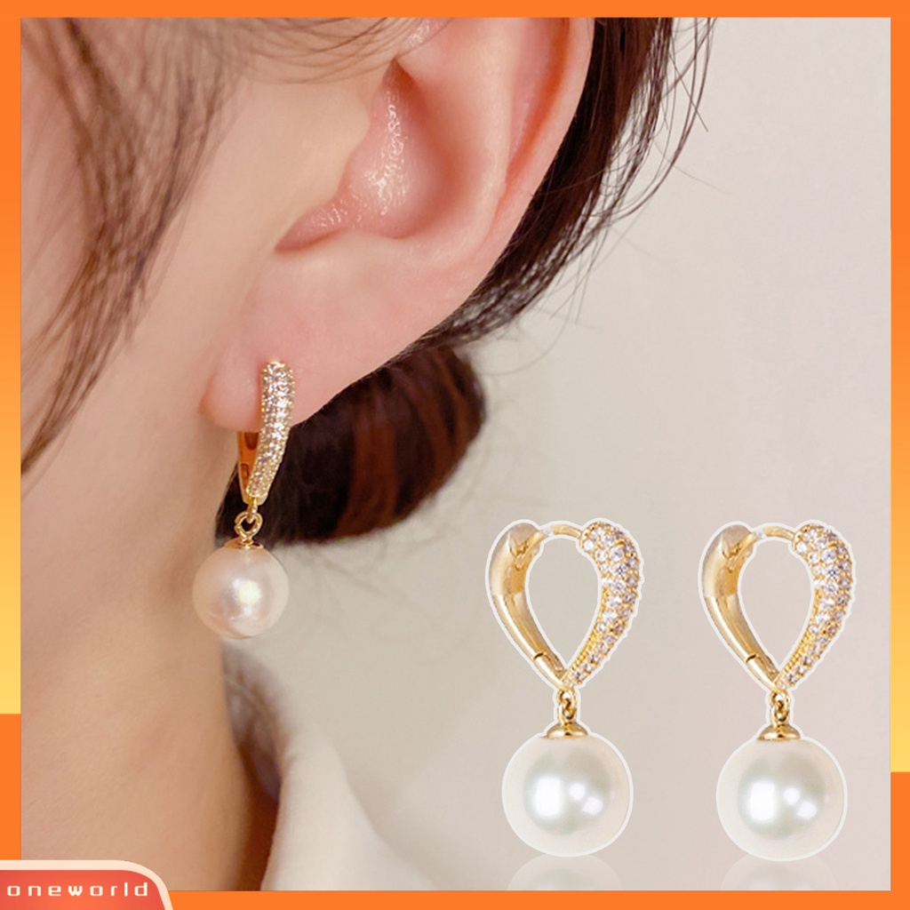 [ONE] 1pasang Anting Pejantan Menawan Geometris Bersinar Berlian Imitasi High Gloss Dekoratif Hypoallergenic Faux Pearl Hoop Earrings Perhiasan Aksesori