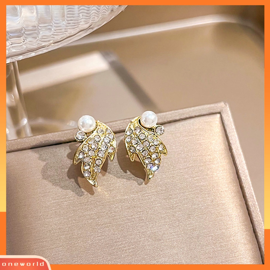 [EONE] 1pasang Ear Studs Geometric Shiny Full Rhinestones Sparkling Electroplating Hias Hadiah Wanita Maple Leaf Stud Earrings Musim Gugur Perhiasan Aksesori Fashion