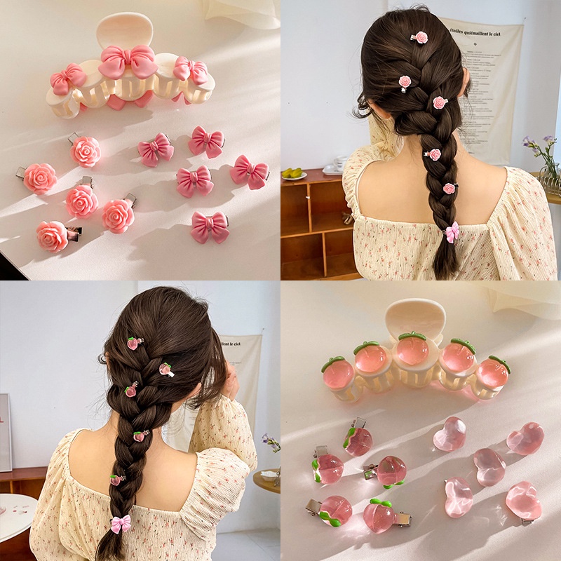 Sweet Pink Hair Clip Series Girls Bow, Peach Mountain Camelia Love, Love While Hairpin
