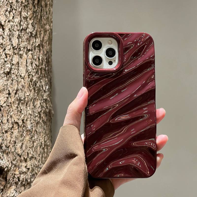 【Silk Wrinkle】4 Colors High-end Luxury Wave Silver Wine Red for IPhone 6S 7 8 Plus XR XS Max 11 12 13 14 Pro Max Bling Sparkly Water Ripple Case Women's Fashion Gift