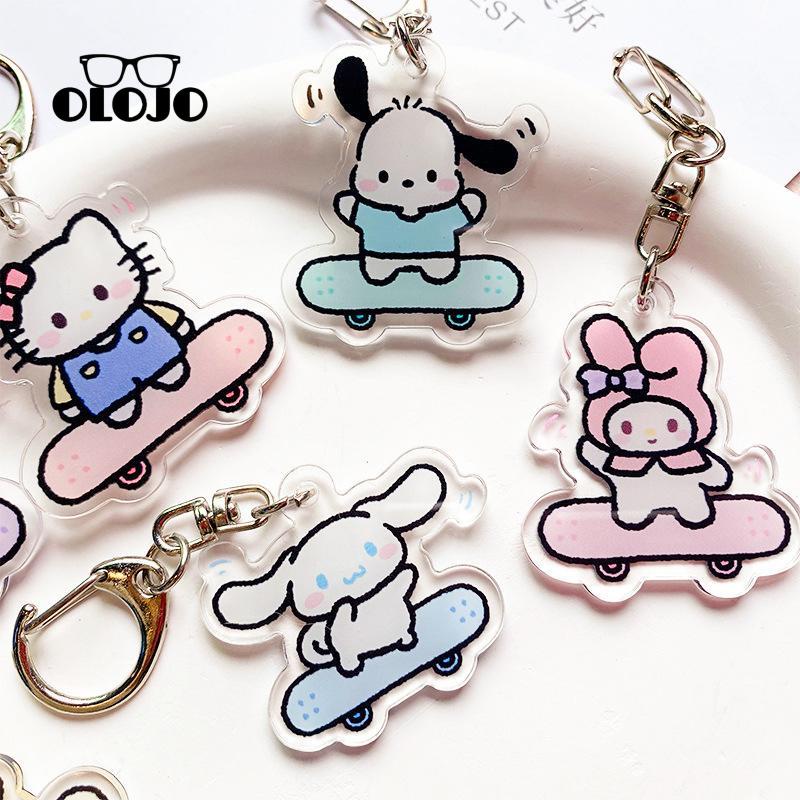 【COD】Samrio Skateboard Gantungan kunci skateboard Acrylic Keychain Kartun Anime
