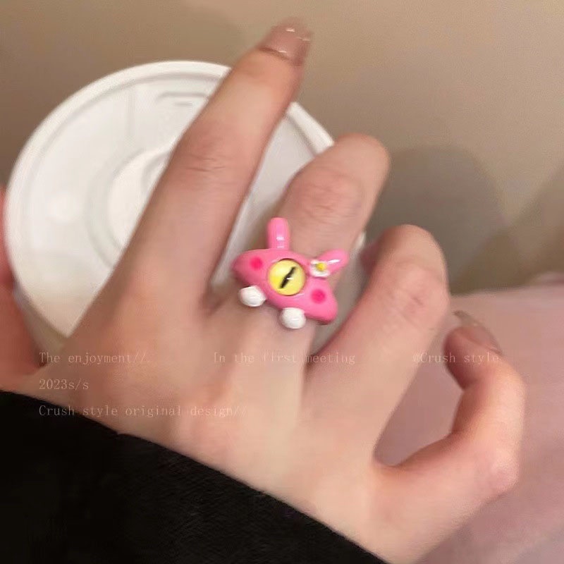 Cincin Geometris Mata Besar Monster Kecil Bahan Alloy Lucu Untuk Anak Perempuan