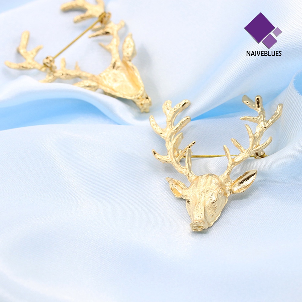 &lt; Naiveblues &gt; Fashion Unisex Tanduk Rusa Kepala Bros Pin Kerah Perhiasan Natal