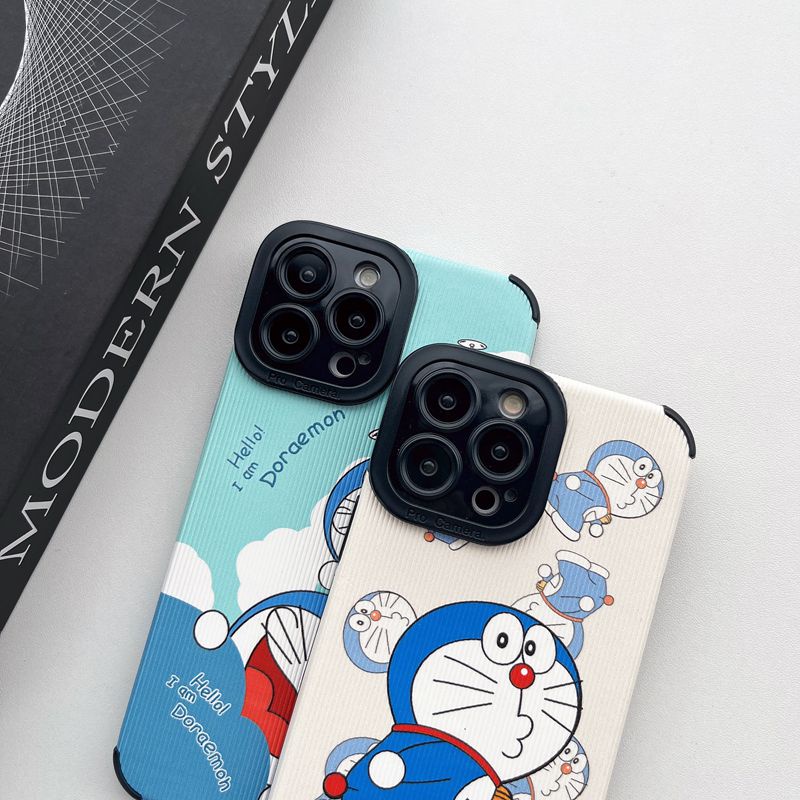 So Cute Doraemon Leather Soft Case iP iPhone 7 8 Plus SE 2020 X XR XS Max 11 12 13 14 Pro Max 14 Plus Women's Girl Lovely Phone Case Camera Protect Missconnie Casing hp