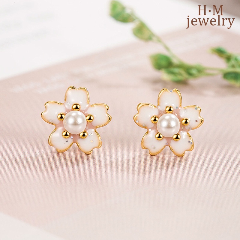 S925 Perak Mutiara Cherry Blossom Telinga Studs Sederhana Dan Kompak Indah2023 Baru Anting